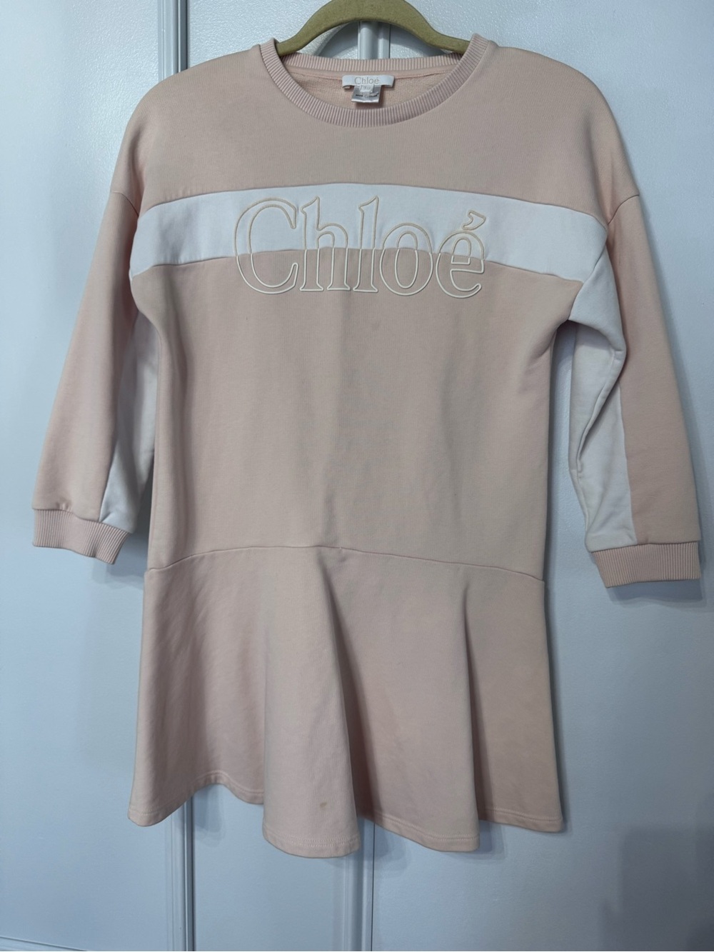 Chloé Pink & White Logo Sweatshirt Dress